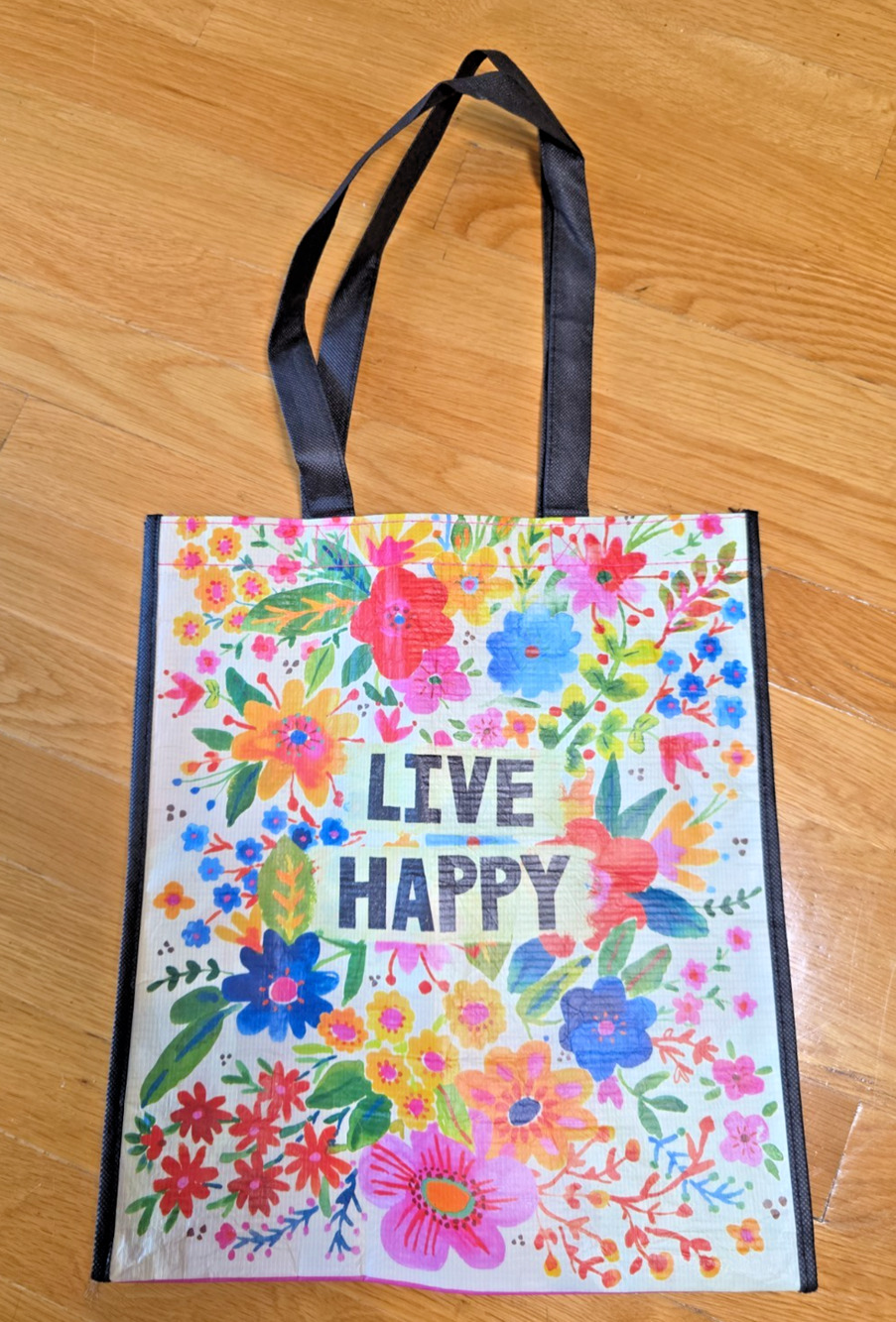 Natural Life Live Happy Reusable Tote Bag Floral Eco Shopping Market Boho